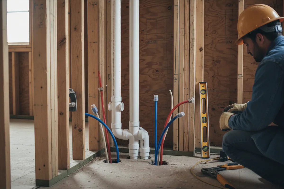 Drain and supply rough-in during Leak Detection in South Thomaston